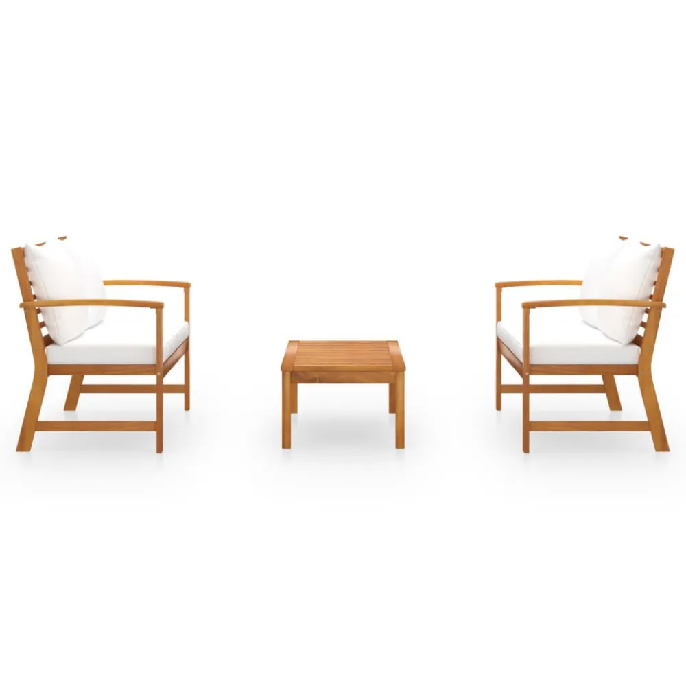 Poltrona de Rattan 3 pcs conjunto de lounge de jardim com almofadões acácia maciç