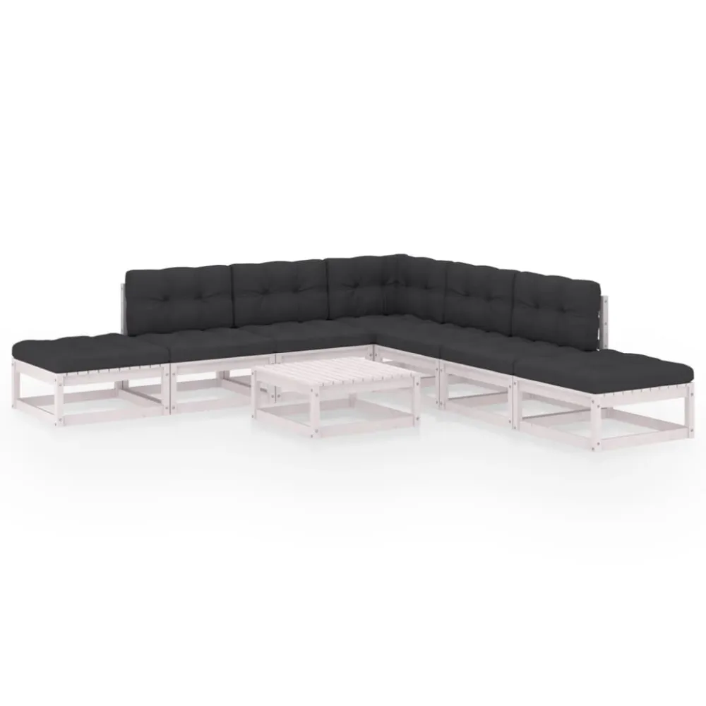 Poltrona de Rattan 8 pcs conjunto lounge de jardim com almofadões pinho maciço