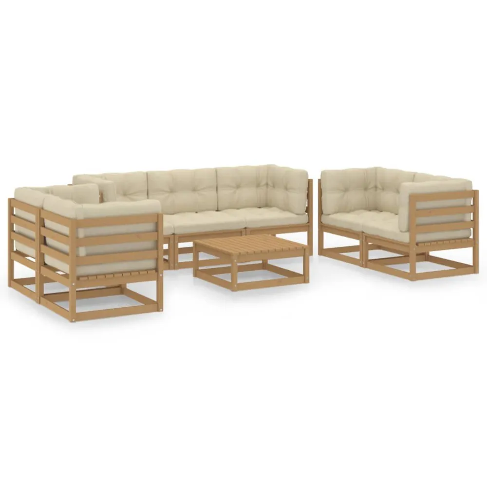 Poltrona de Rattan 8 pcs conjunto lounge de jardim com almofadões pinho maciço