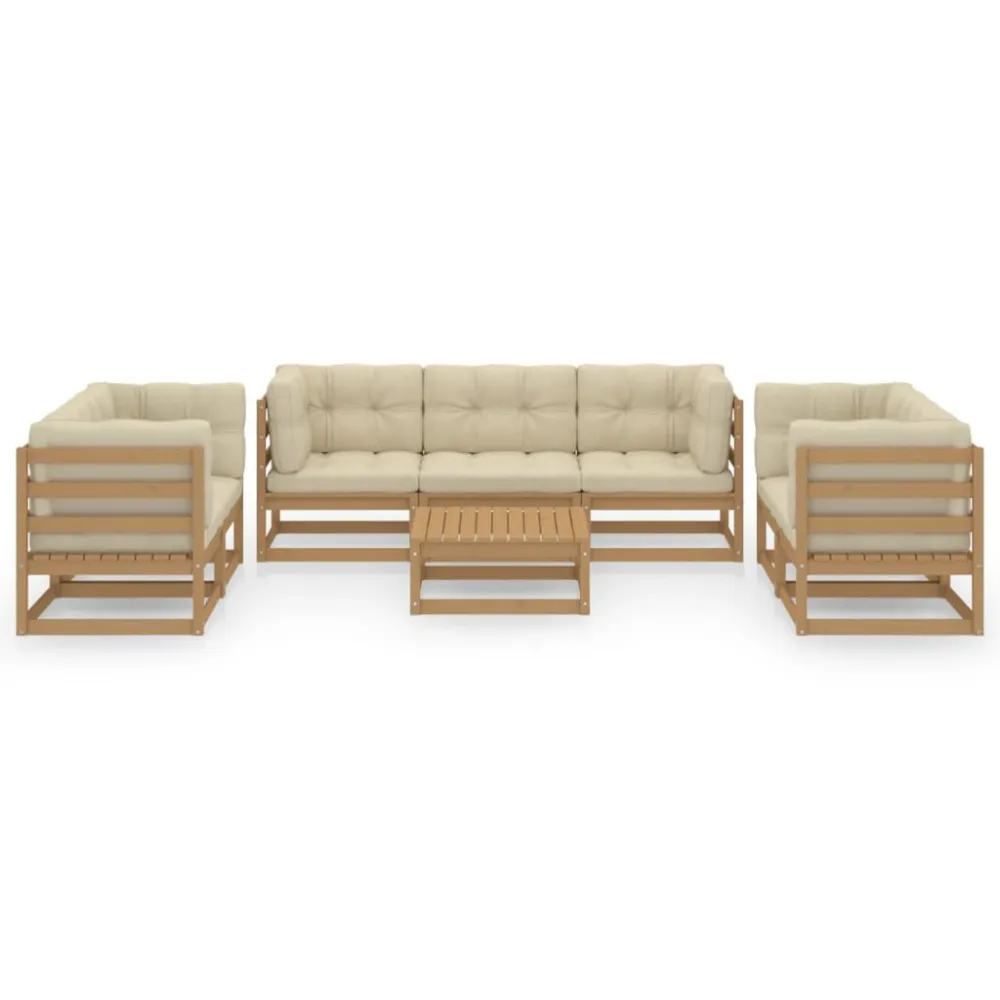 Poltrona de Rattan 8 pcs conjunto lounge de jardim com almofadões pinho maciço