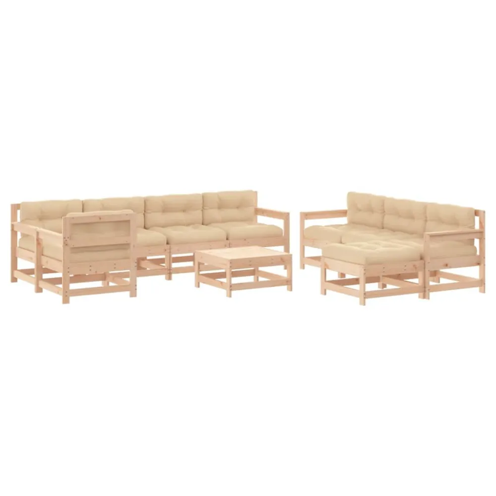 Poltrona de Rattan 10 pcs conjunto lounge jardim com almofadões madeira maciç