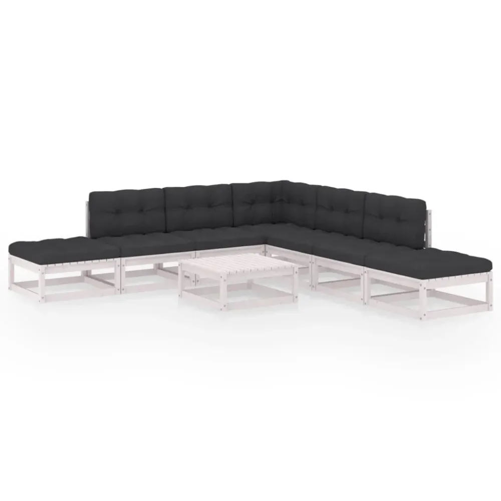 Poltrona de Rattan 8 pcs conjunto lounge de jardim com almofadões pinho maciço