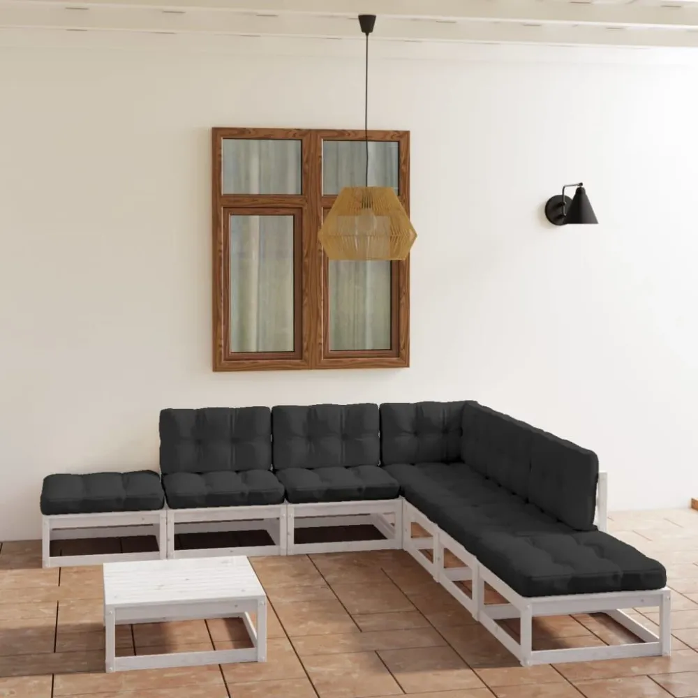 Poltrona de Rattan 8 pcs conjunto lounge de jardim com almofadões pinho maciço