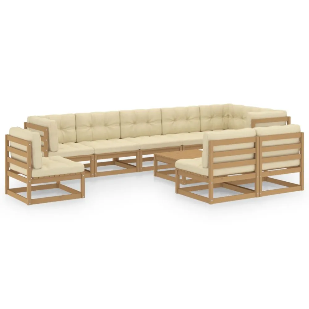 Poltrona de Rattan 10 pcs conjunto lounge de jardim com almofadões pinho maciço