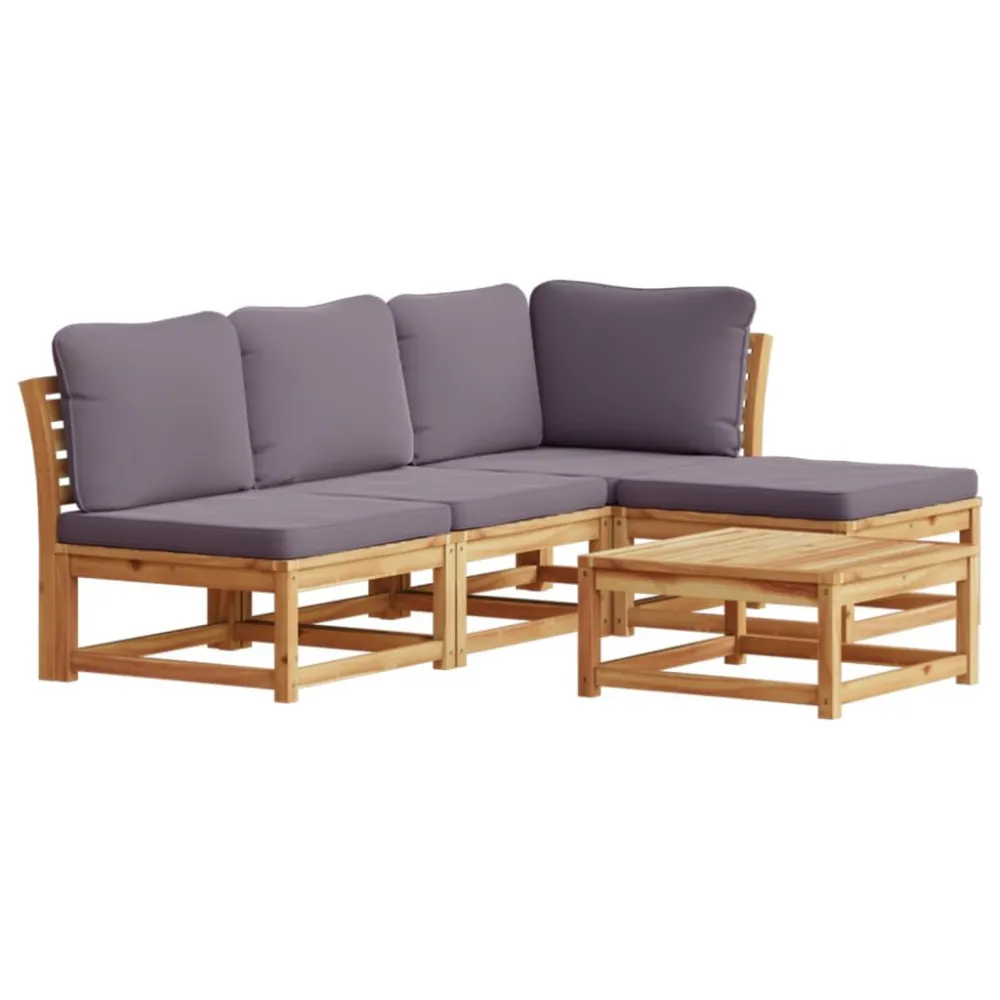 Poltrona de Rattan 5 pcs conjunto lounge de jardim com almofadões acácia maciç