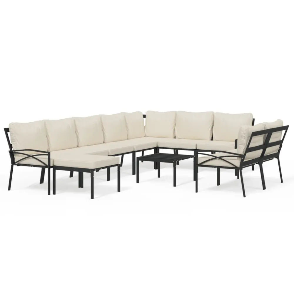 Poltrona de Rattan 11 pcs conjunto lounge de jardim ço com almofadões areia