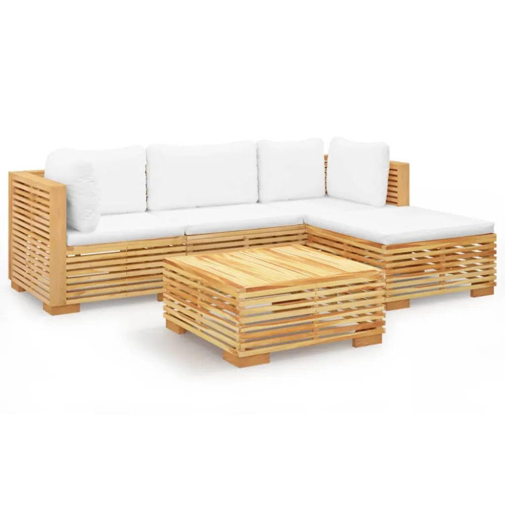 Poltrona de Rattan 5 pcs conjunto lounge jardim com almofadões madeira teca maciç