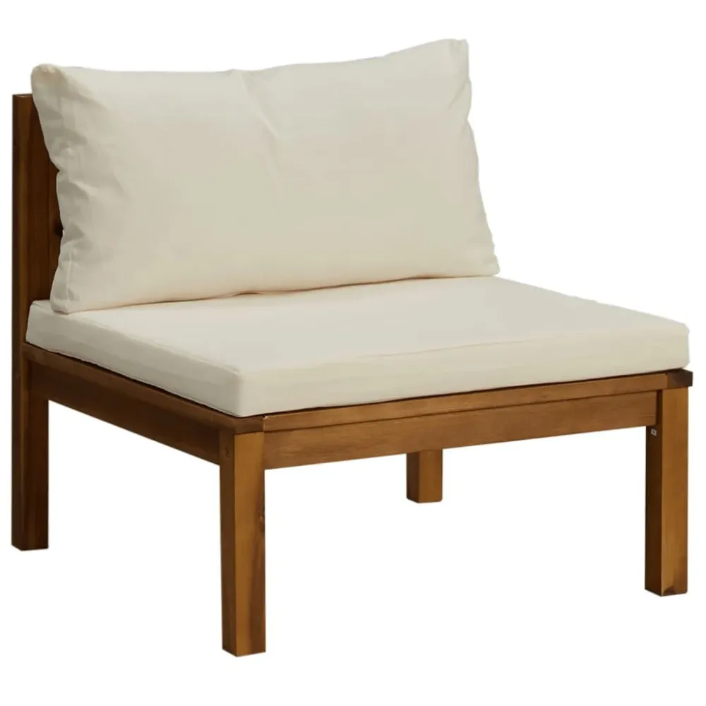 Poltrona de Rattan 7 pcs conjunto lounge jardim com almofadões creme acácia maciç