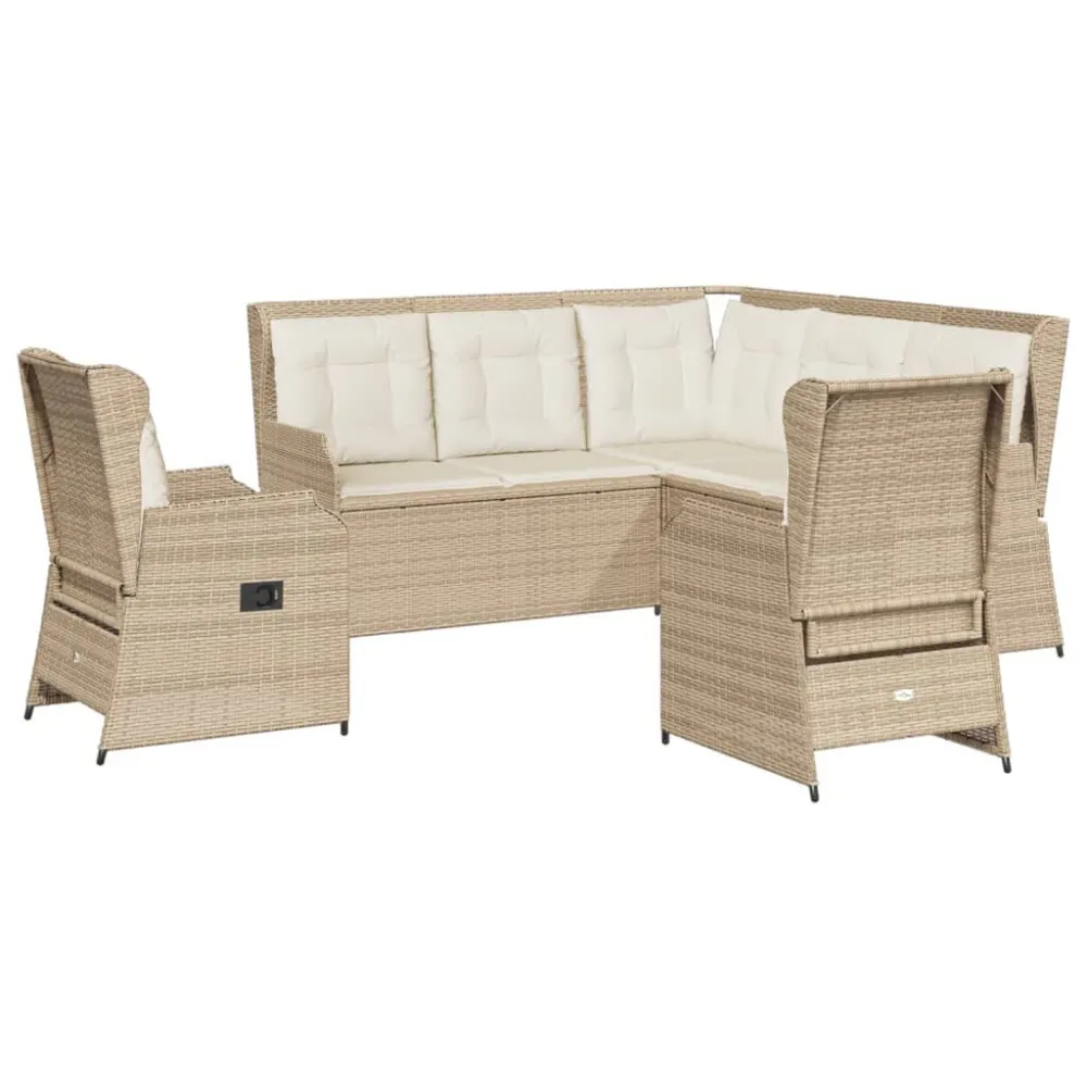 Poltrona de Rattan 5 pcs conjunto lounge para jardim com almofadões vime PE bege