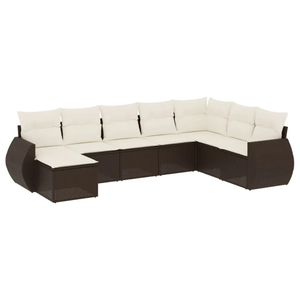 Poltrona de Rattan 8 pcs conjunto sofás de jardim com almofadões vime PE castanho