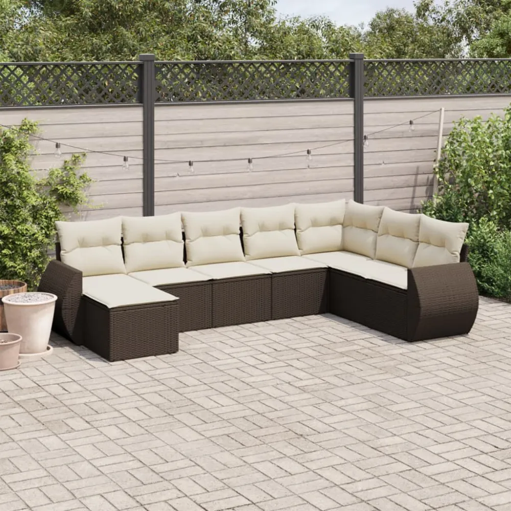 Poltrona de Rattan 8 pcs conjunto sofás de jardim com almofadões vime PE castanho