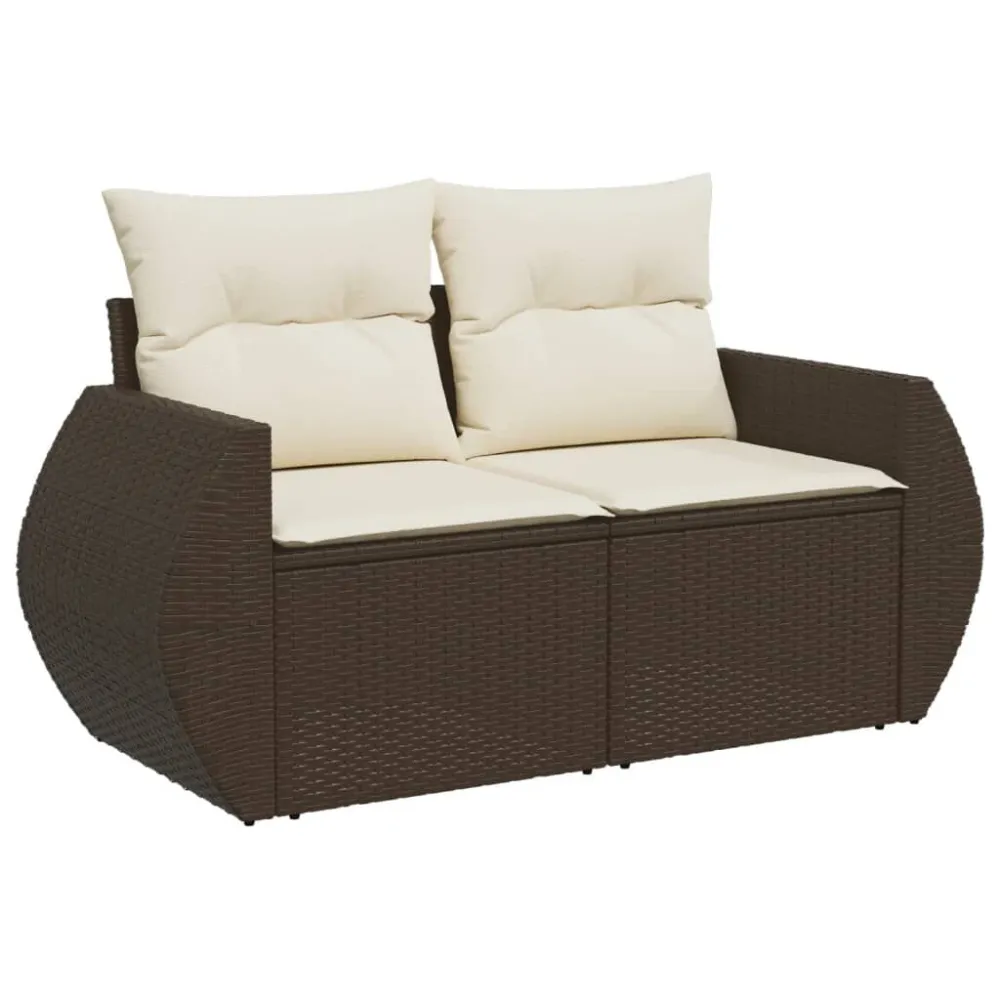 Poltrona de Rattan 8 pcs conjunto sofás de jardim com almofadões vime PE castanho