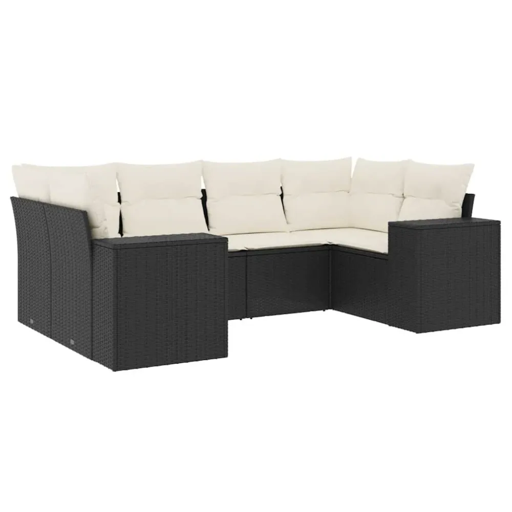 Poltrona de Rattan 6 pcs conjunto sofás de jardim com almofadões vime PE preto