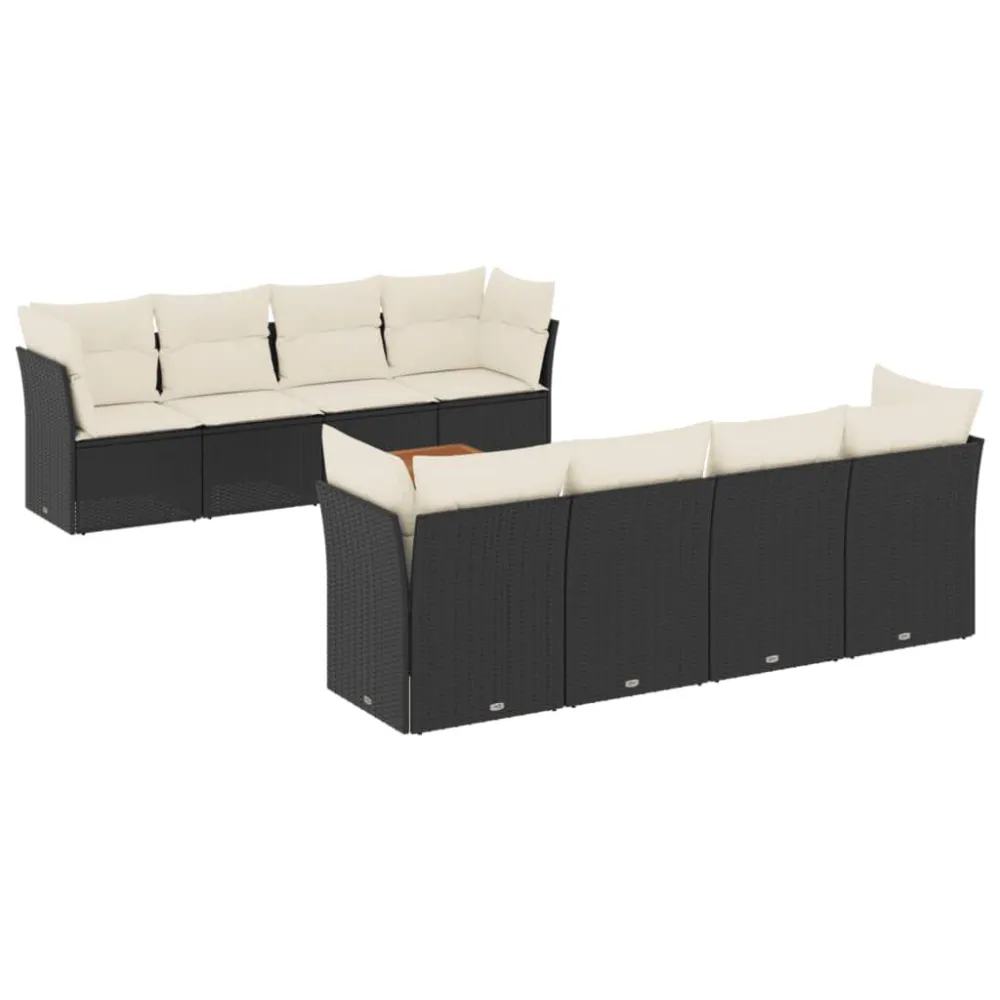 Poltrona de Rattan 9 pcs conjunto de sofás para jardim com almofadões vime PE preto