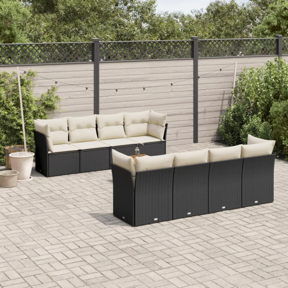 Poltrona de Rattan 9 pcs conjunto de sofás para jardim com almofadões vime PE preto