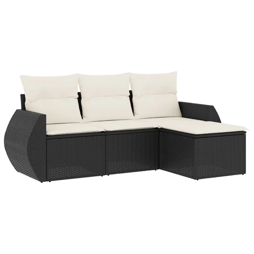 Poltrona de Rattan 4 pcs conjunto de sofás para jardim com almofadões vime PE preto