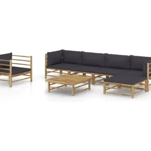 Poltrona de Rattan 7 peças conj. lounge jardim em bambu com almofadões cinza-escuro