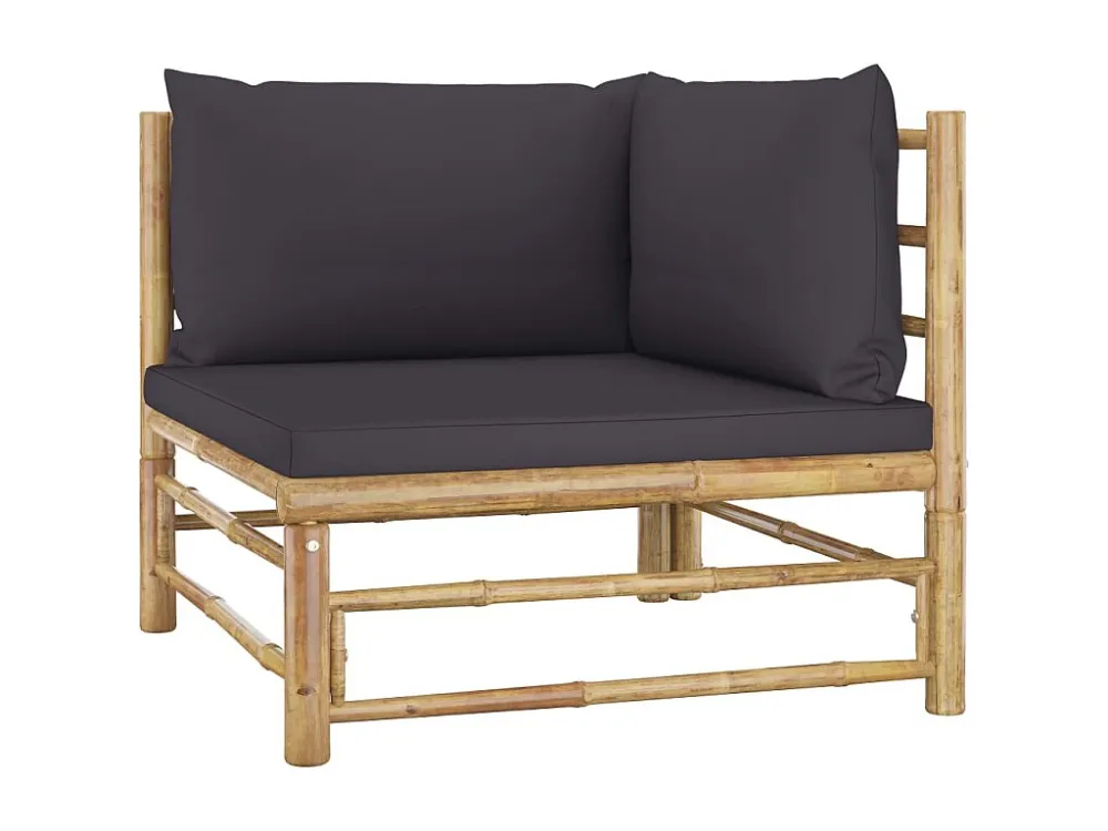 Poltrona de Rattan 7 peças conj. lounge jardim em bambu com almofadões cinza-escuro