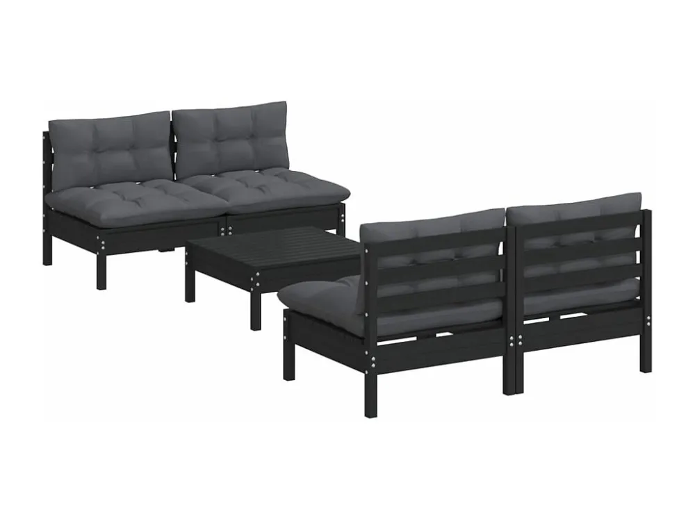 Poltrona de Rattan 5 peças conj. lounge de jardim com almofadões antracite pinho