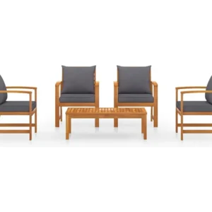 Poltrona de Rattan 5 peças conjunto lounge de jardim com almofadões acácia maciç
