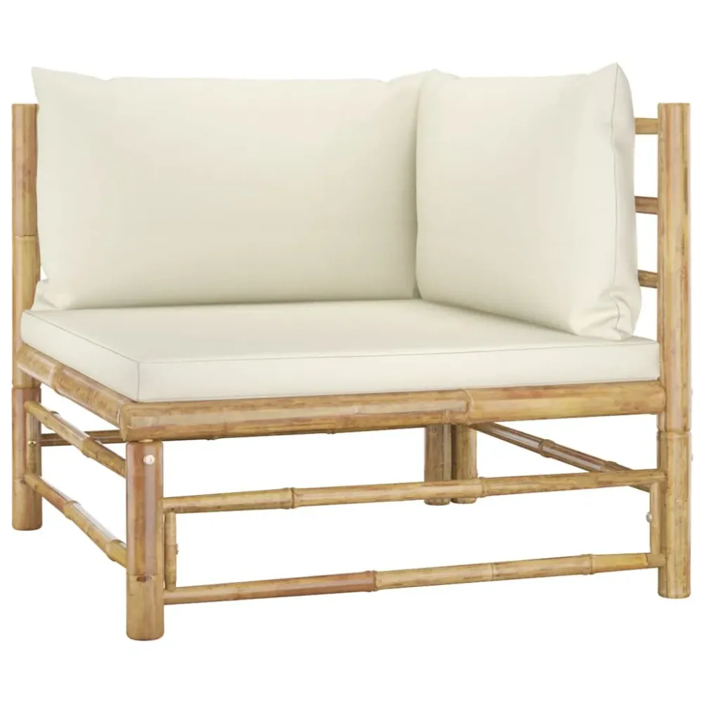 Poltrona de Rattan Sofá de canto para jardim com almofadões branco nata bambu