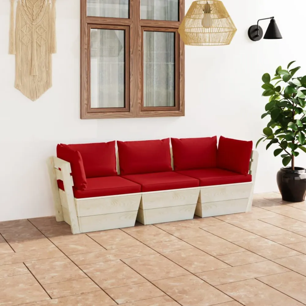 Poltrona de Rattan Sofá paletes 3 lugares para jardim com almofadões madeira de abeto