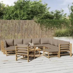 Premium Resistente ao Tempo 12peças conj. lounge jardim bambu almofadões cinzento-acastanhado