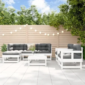 Premium Resistente ao Tempo 7peças conjunto lounge jardim com almofadões madeira maciç branco