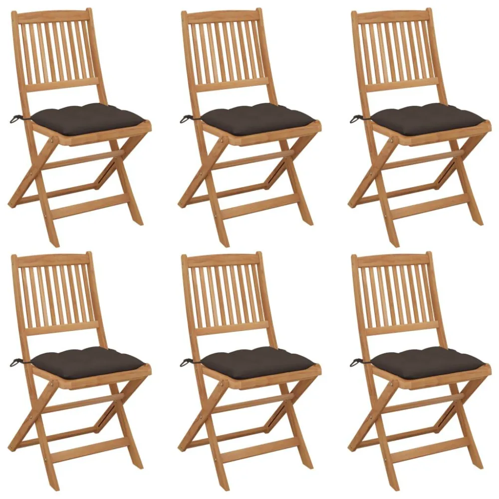 Premium Resistente ao Tempo Cadeiras de jardim dobráveis com almofadões 6 pcs acácia maciç