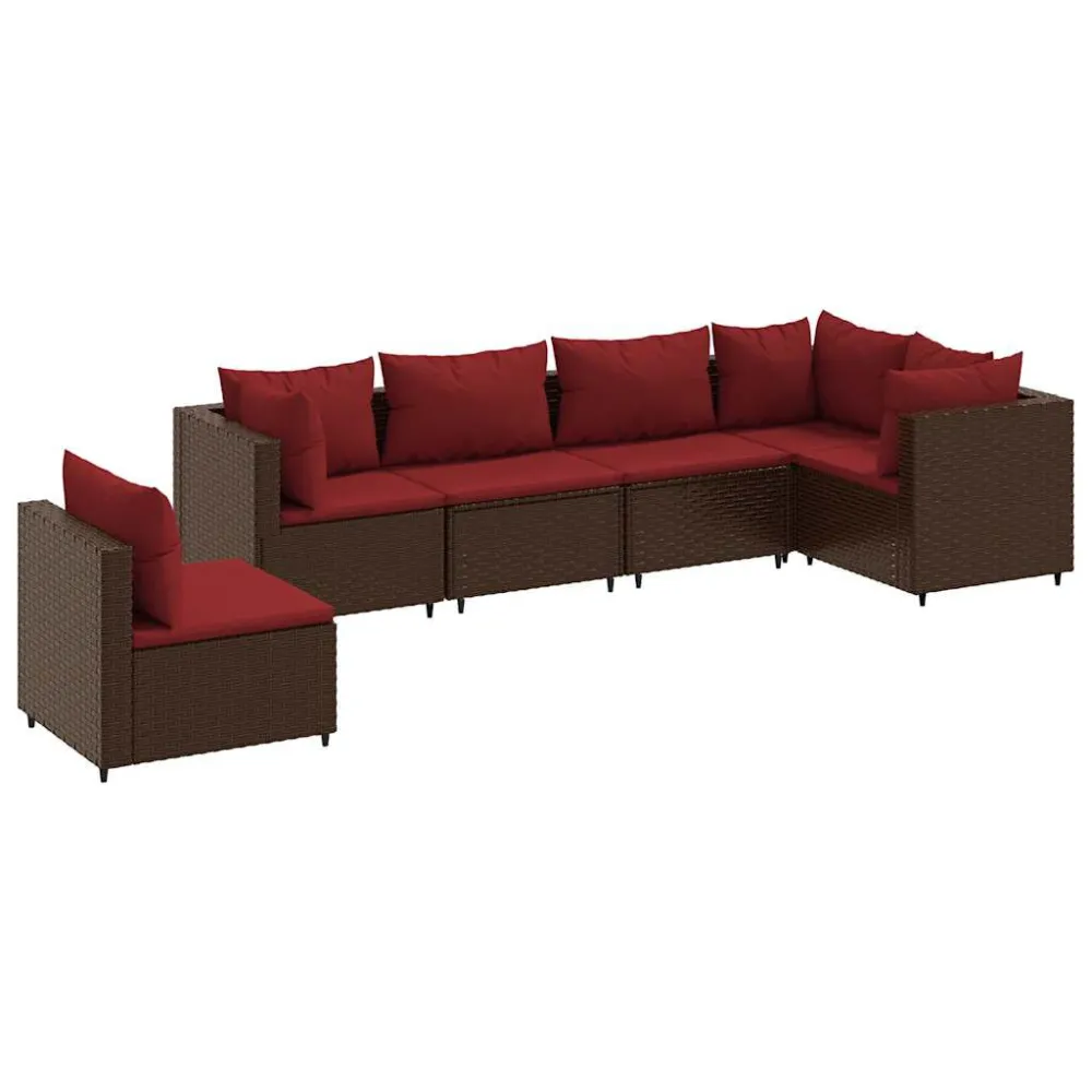 Premium Resistente ao Tempo 6 pcs conj. lounge jardim com almofadões 6 pcs vime PE castanho