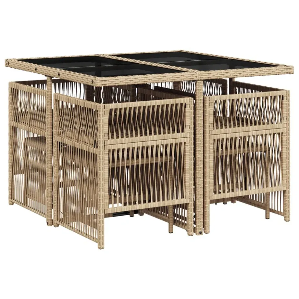 Premium Resistente ao Tempo 9 pcs conjunto de jantar para jardim com almofadões vime PE bege