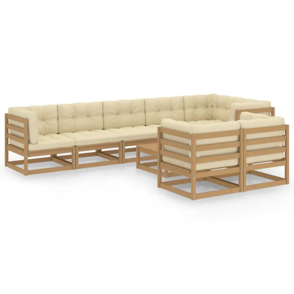 Premium Resistente ao Tempo 9 pcs conjunto lounge de jardim com almofadões pinho maciço