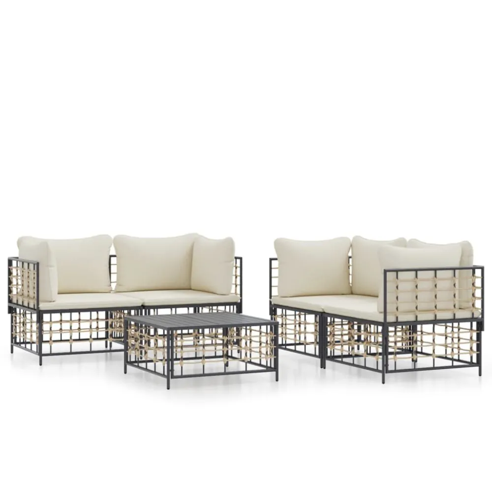 Premium Resistente ao Tempo 5 pcs conjunto lounge de jardim com almofadões vime PE antracite