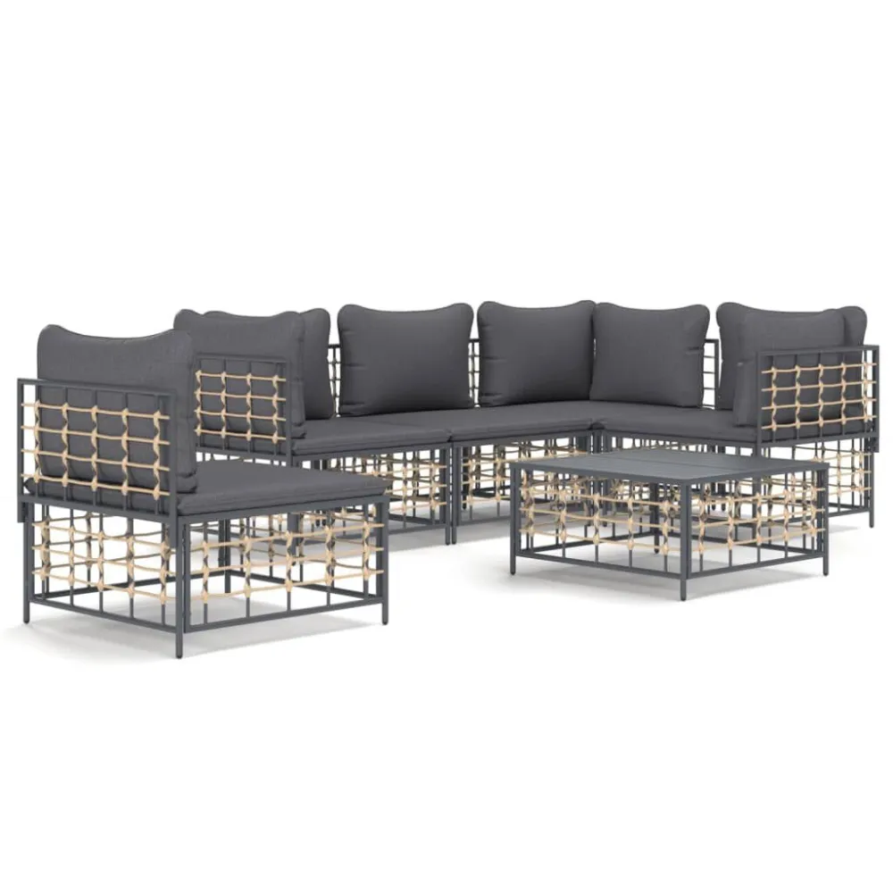 Premium Resistente ao Tempo 6 pcs conjunto lounge de jardim com almofadões vime PE antracite
