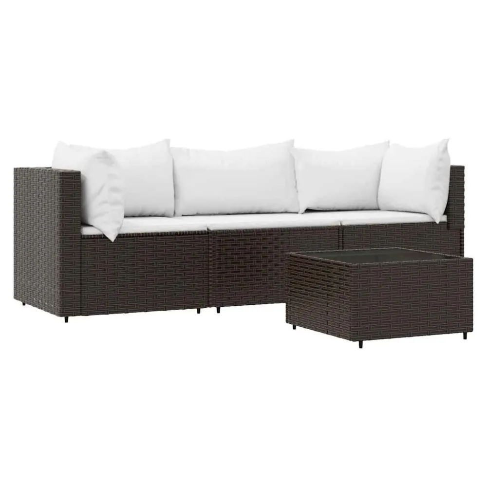 Premium Resistente ao Tempo 4 pcs conjunto lounge jardim com almofadões vime PE castanho