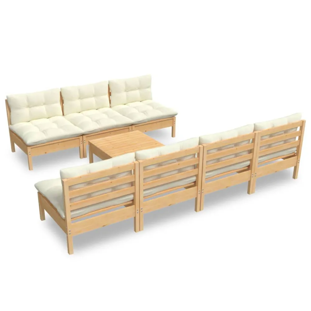 Premium Resistente ao Tempo 8 pcs conjunto lounge jardim com almofadões cor creme pinho