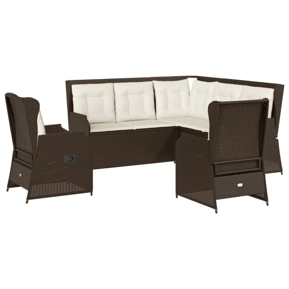 Premium Resistente ao Tempo 5 pcs conjunto lounge jardim com almofadões vime PE castanho