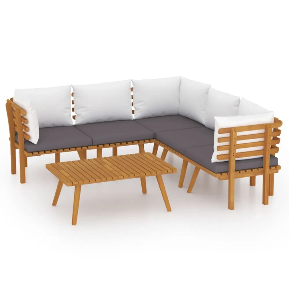 Premium Resistente ao Tempo 6 pcs conjunto lounge de jardim com almofadões acácia maciç