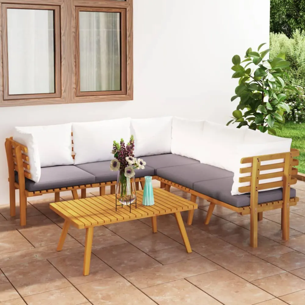 Premium Resistente ao Tempo 6 pcs conjunto lounge de jardim com almofadões acácia maciç