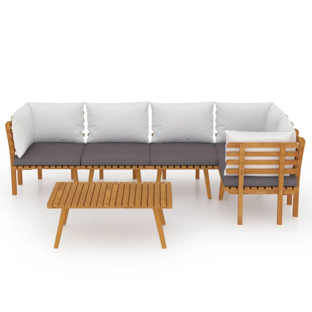 Premium Resistente ao Tempo 6 pcs conjunto lounge de jardim com almofadões acácia maciç