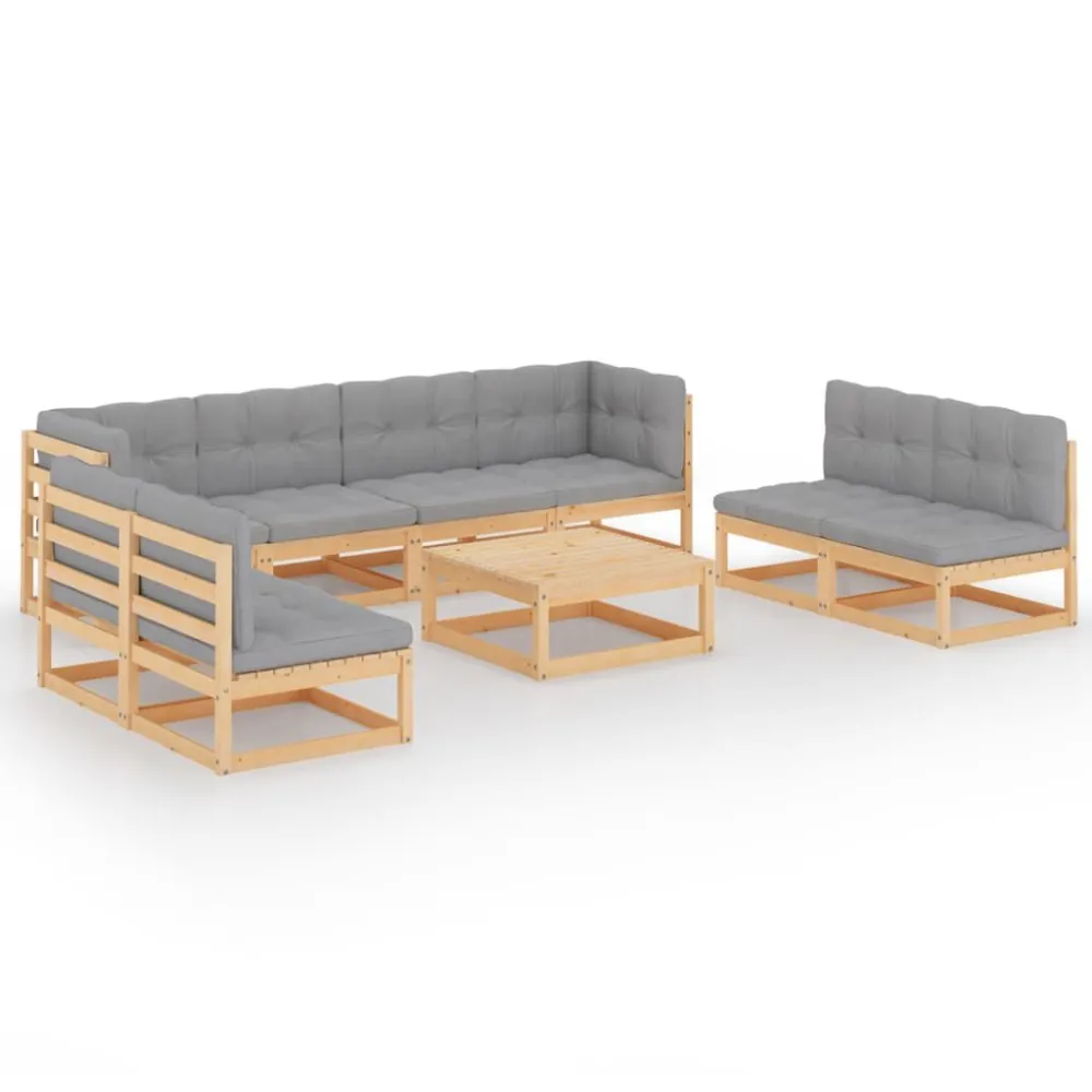 Premium Resistente ao Tempo 9 pcs conjunto lounge de jardim com almofadões pinho maciço