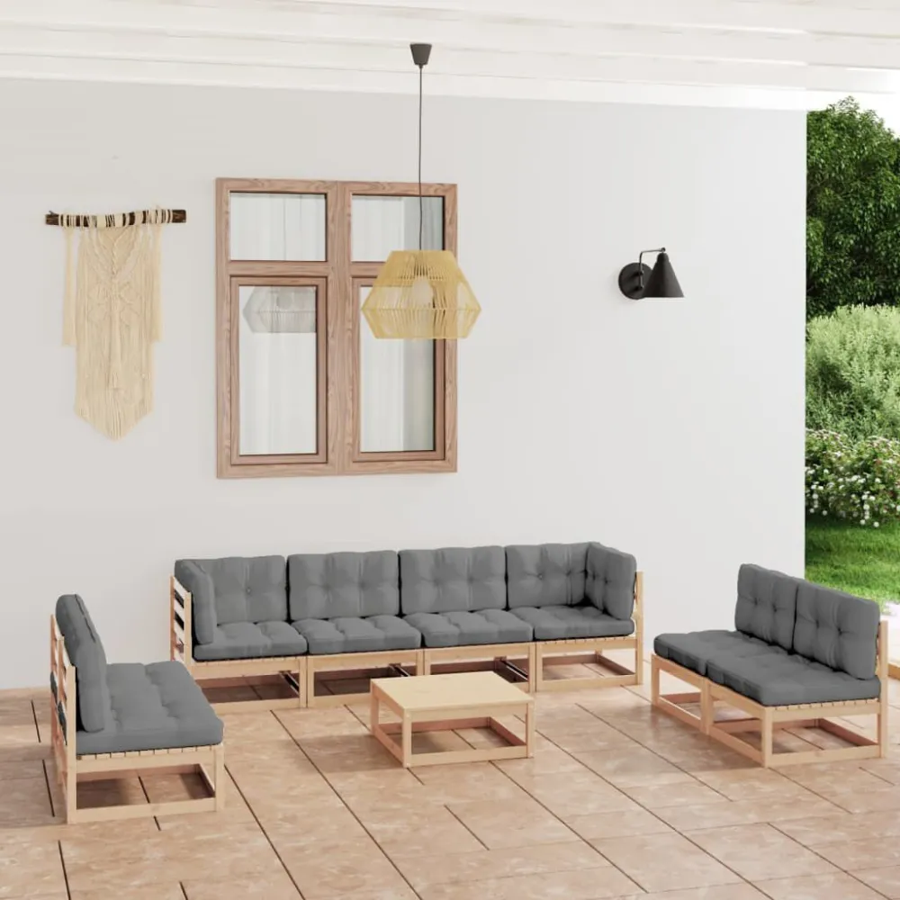 Premium Resistente ao Tempo 9 pcs conjunto lounge de jardim com almofadões pinho maciço