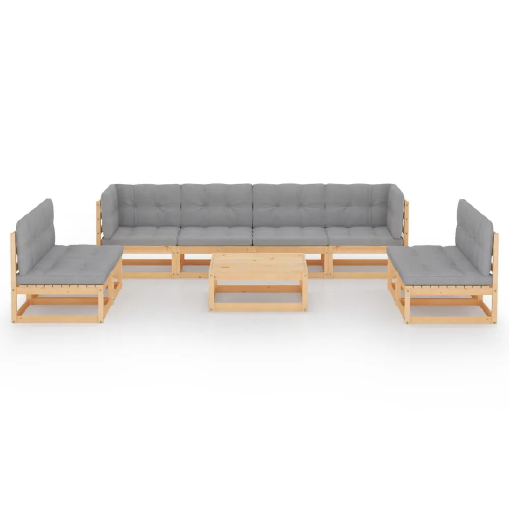 Premium Resistente ao Tempo 9 pcs conjunto lounge de jardim com almofadões pinho maciço