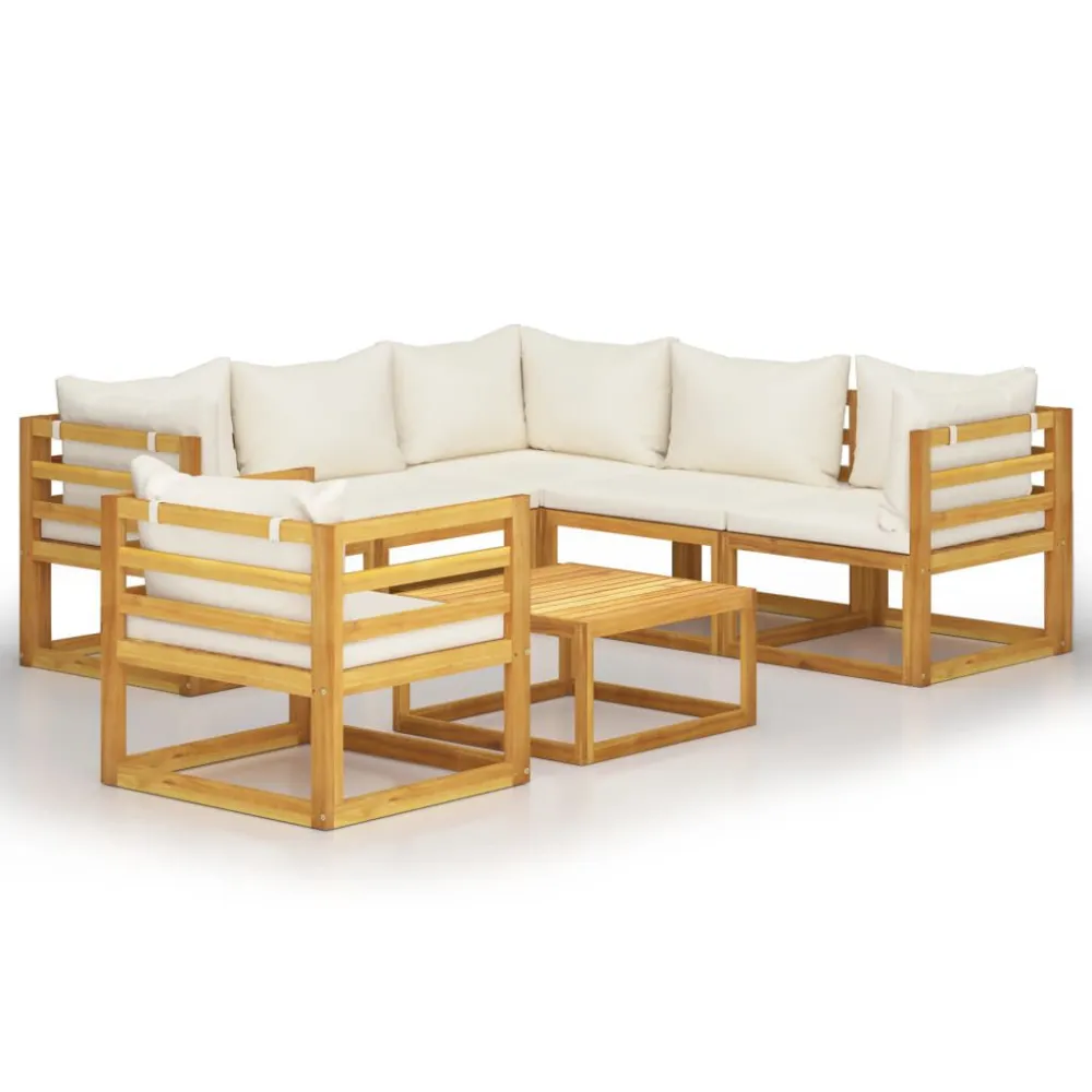 Premium Resistente ao Tempo 7 pcs conjunto lounge jardim com almofadões acácia maciç creme