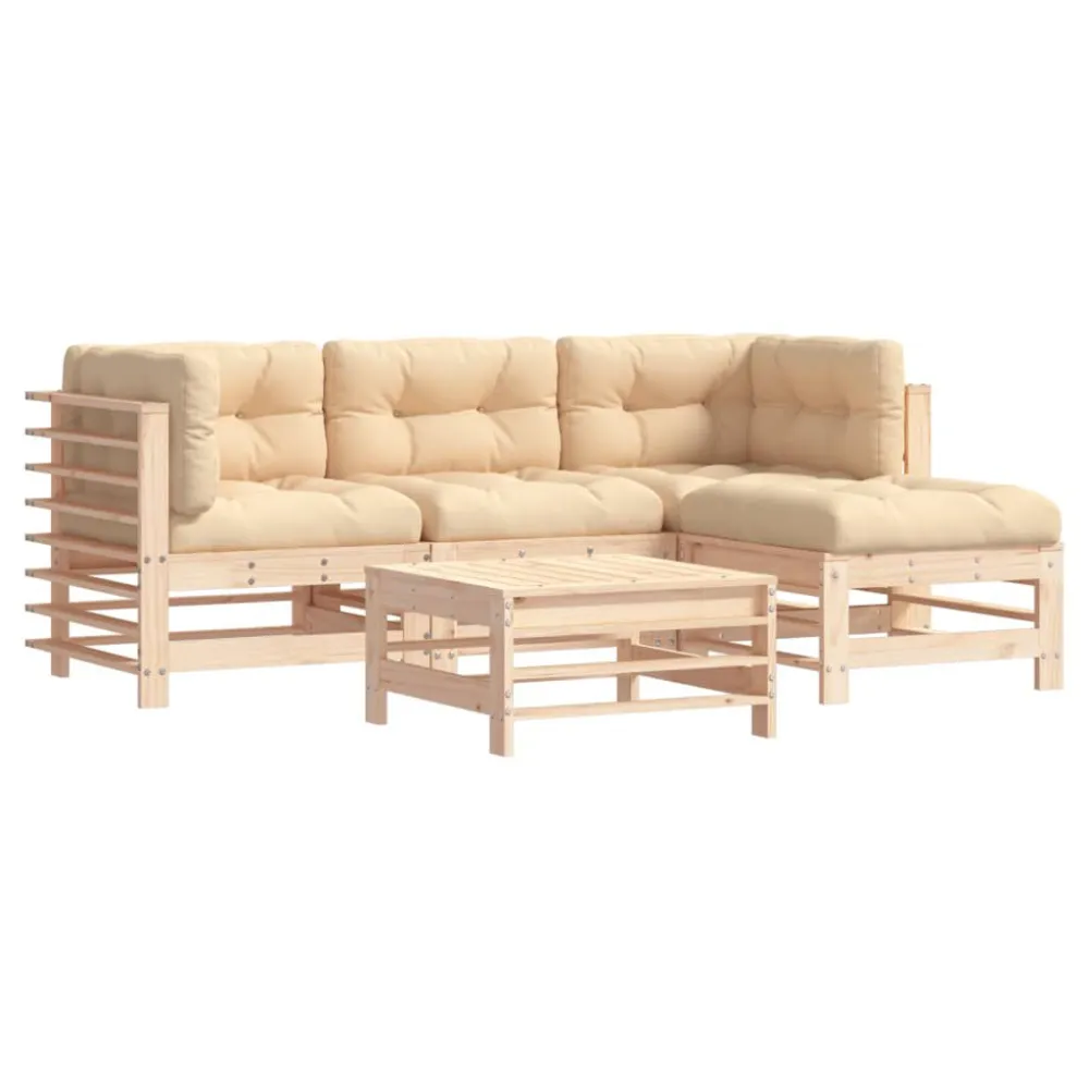 Premium Resistente ao Tempo 5 pcs conjunto lounge jardim com almofadões madeira maciç