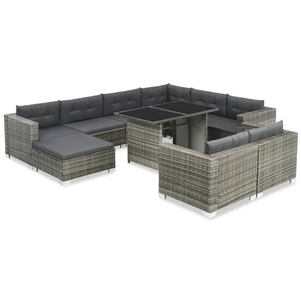Premium Resistente ao Tempo 10 pcs conjunto lounge de jardim com almofadões vime PE cinzento