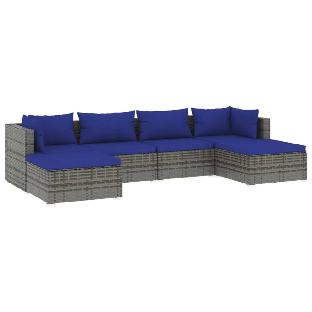 Premium Resistente ao Tempo 6 pcs conjunto lounge de jardim com almofadões vime PE cinzento