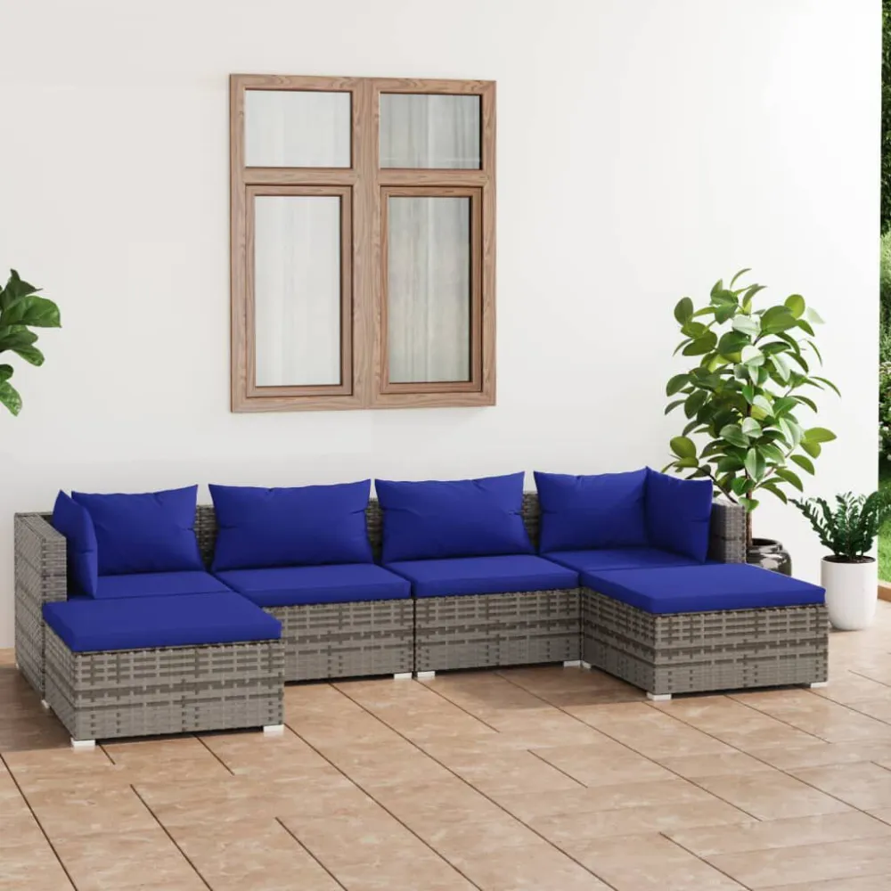 Premium Resistente ao Tempo 6 pcs conjunto lounge de jardim com almofadões vime PE cinzento