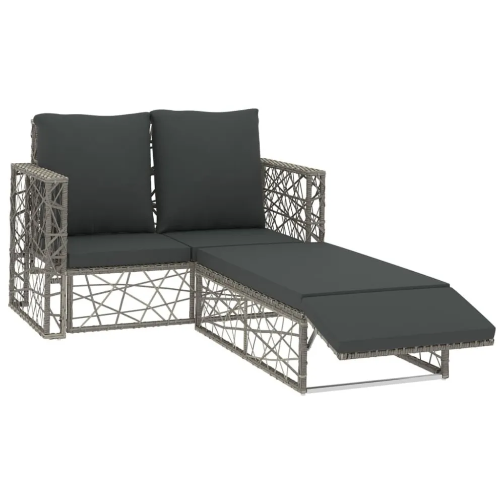 Premium Resistente ao Tempo 2 pcs conjunto lounge de jardim com almofadões vime PE cinzento