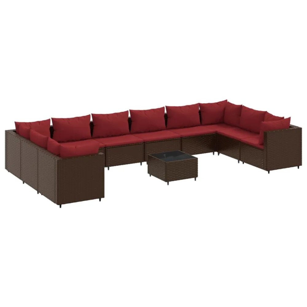 Premium Resistente ao Tempo 11 pcs conjunto lounge jardim com almofadões vime PE castanho